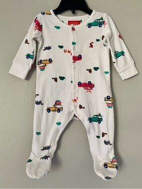 Joules Car Print One Piece Cotton Footies